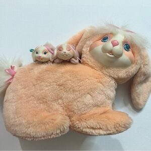 1990’s Hasbro Peach Bunny Surprise Plush with Two Babies Vintage Retro